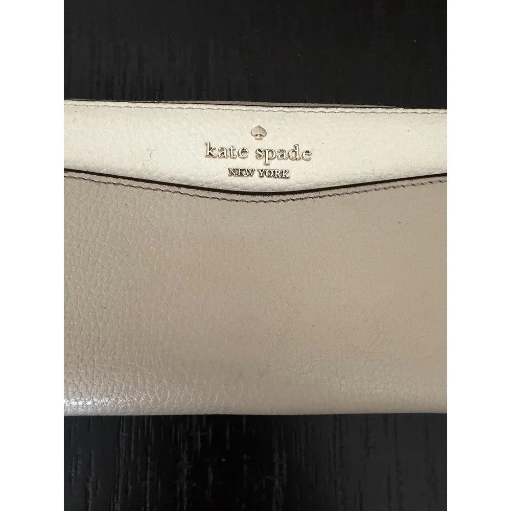 Kate Spade Large Leila Continental Wallet Warm Beige Leather Colorblock Classic